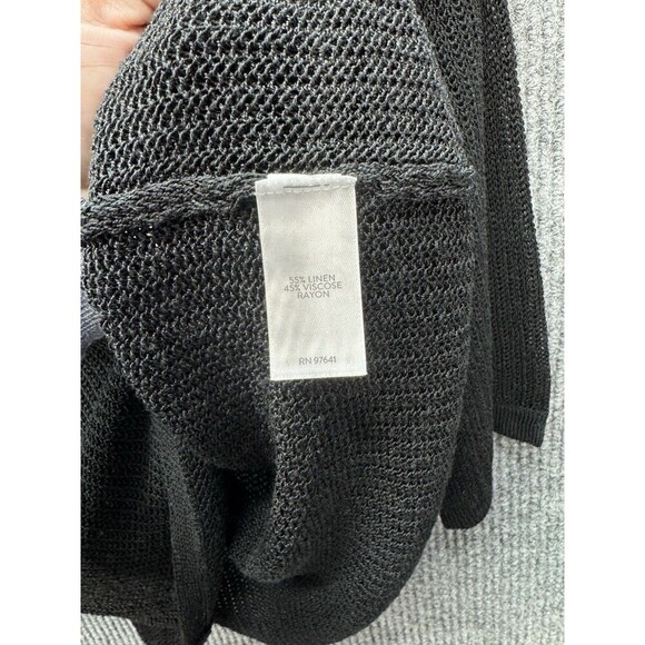 J Jill Open Knit Linen Blend Top Women’s XL Black 3/4 Sleeve Round Neck Coverup - Picture 5 of 9